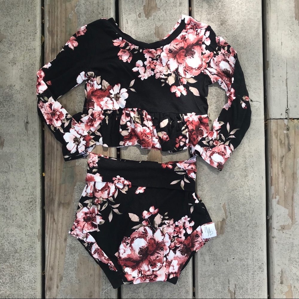 Autumn Floral Matching Crop Top and Bummies